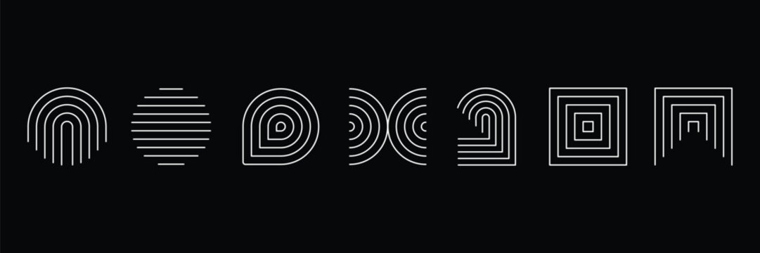 Set of outlined geometric arch icon collection. Contemporary mid century thin outlined abstract shapes. Vector Illustration.