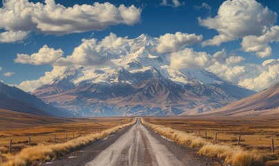 road leading to a snowcapped mountain