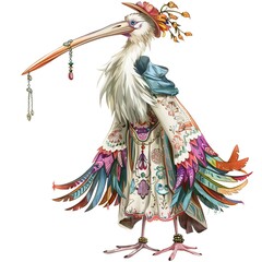 Fototapeta premium Stork Boho-Chic fashion cartoon isolated whitebackground