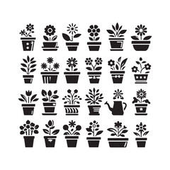 Flower icon set silhouette vector style.