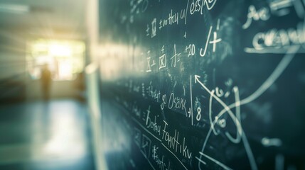 Fototapeta premium A macro shot of a chalkboard with equations written on it