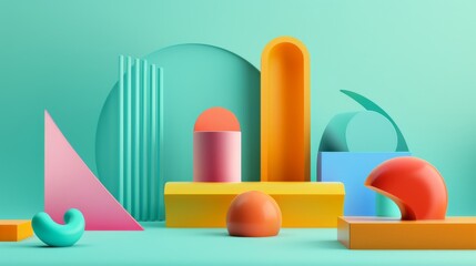 Fototapeta premium Surreal Pastel Room with Abstract Geometric Shapes