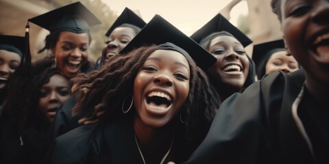 Obraz premium A group of people wearing graduation caps and gowns, celebrating a successful academic milestone