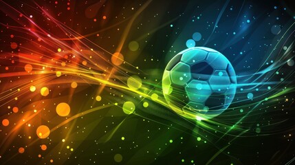 Abstract Football with Neon Lights and Swirling Background