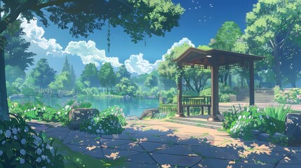 Pavilion unwind and find inner peace amidst the sereni in an anime style