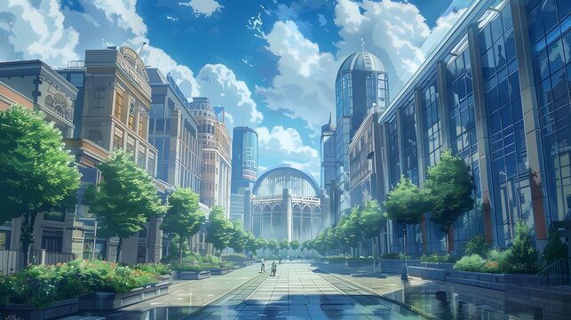 A Civic Center Where time moves in an anime style