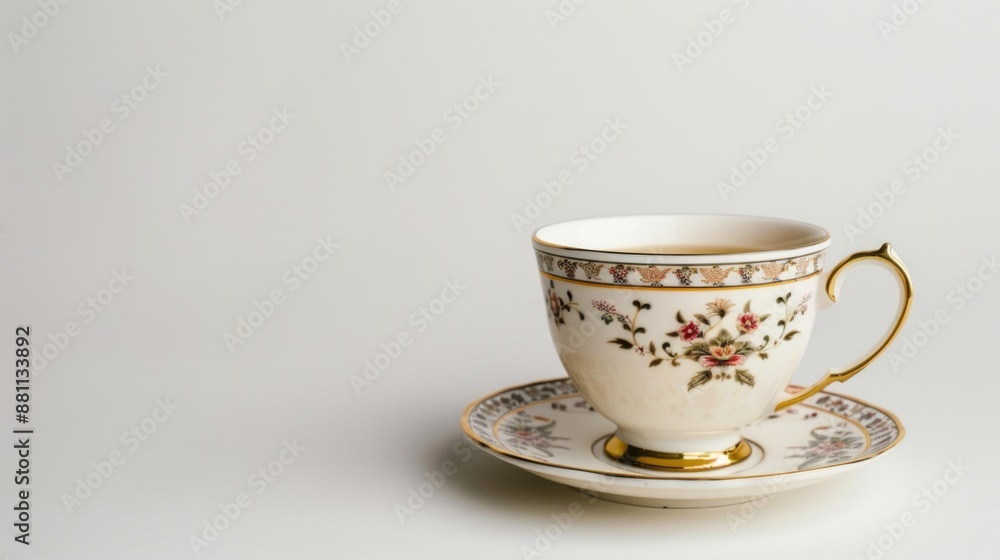 Poster a decorative setting with a cup and saucer placed on another saucer