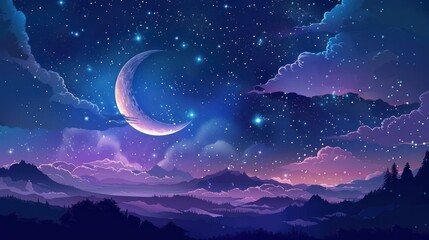 Crescent Moon and Starry Night