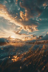 A serene moment of sunset over calm ocean waves