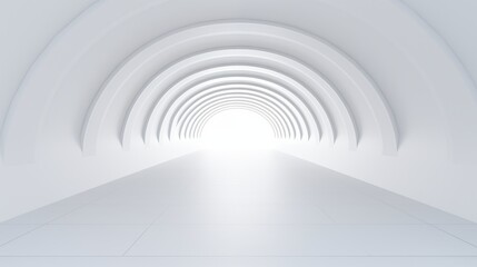 Naklejka premium Modern White Tunnel with Curved Arches and Bright Lighting Design