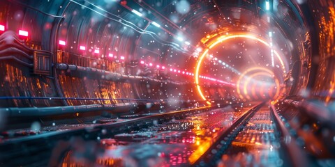 Cyberpunk aesthetic with neon lights and futuristic elements