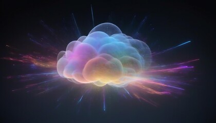 Light-speed Transfer Glowing Data Zooms Across an Efficient 3D Cloud Server, illustration created with generative ai.