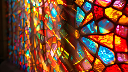 Fototapeta premium A colorful stained glass window with a blue circle in the middle