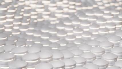 Fototapeta premium Modern festive white blurred abstract 3d background for packaging. Buttons and shiny bloom . Illustration can be used in the health and beauty industry as a backdrop. Medicine concept