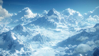 Fototapeta premium Snowy Mountain Range Under a Bright Blue Sky