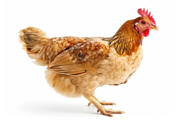 Fototapeta premium the beside view of a Bangkok Chicken, left side view, white copy space on right, dutch angle view, isolated on white background