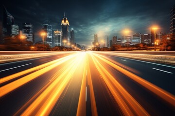 City highway traffic with motion blur in abstract long exposure capturing dynamic night transport