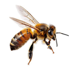 An impressive bee in flight, isolated against a transparent background, macro shot of an exceptional pollinator.