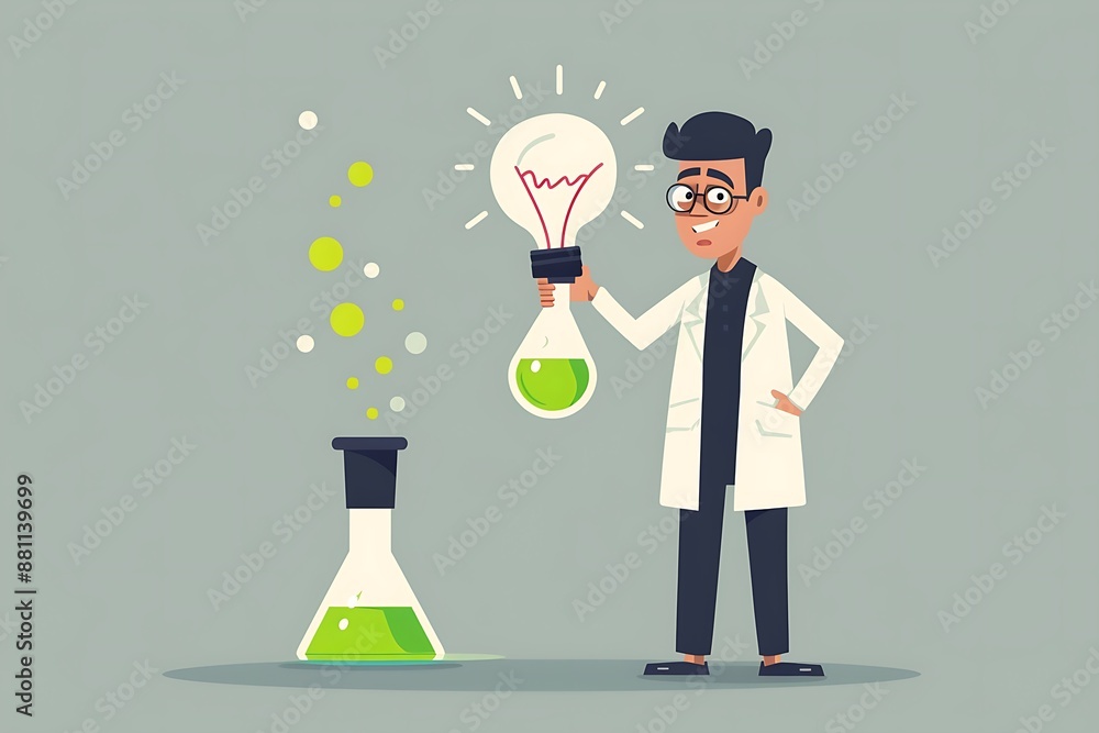 Poster scientist has a brilliant idea while experimenting in the lab