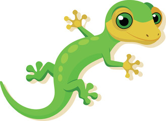 Obraz premium Green gecko climbing on white background