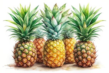 Isolated pineapple. Fresh whole pineapples fruit with leaf isolated on white background with clipping path