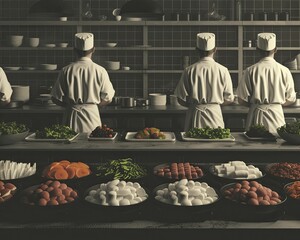 Busy kitchen operations, illustrating the dynamic and fast-paced environment of a bustling restaurant kitchen