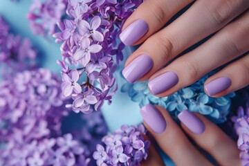 Elegant Lavender Manicure with Fresh Lilac Flowers