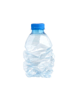 Plastic water bottle isolated on white background. Used twist water plastic bottles..