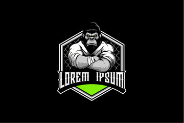 Gorilla cartoon with martial arts kimono badge logo template