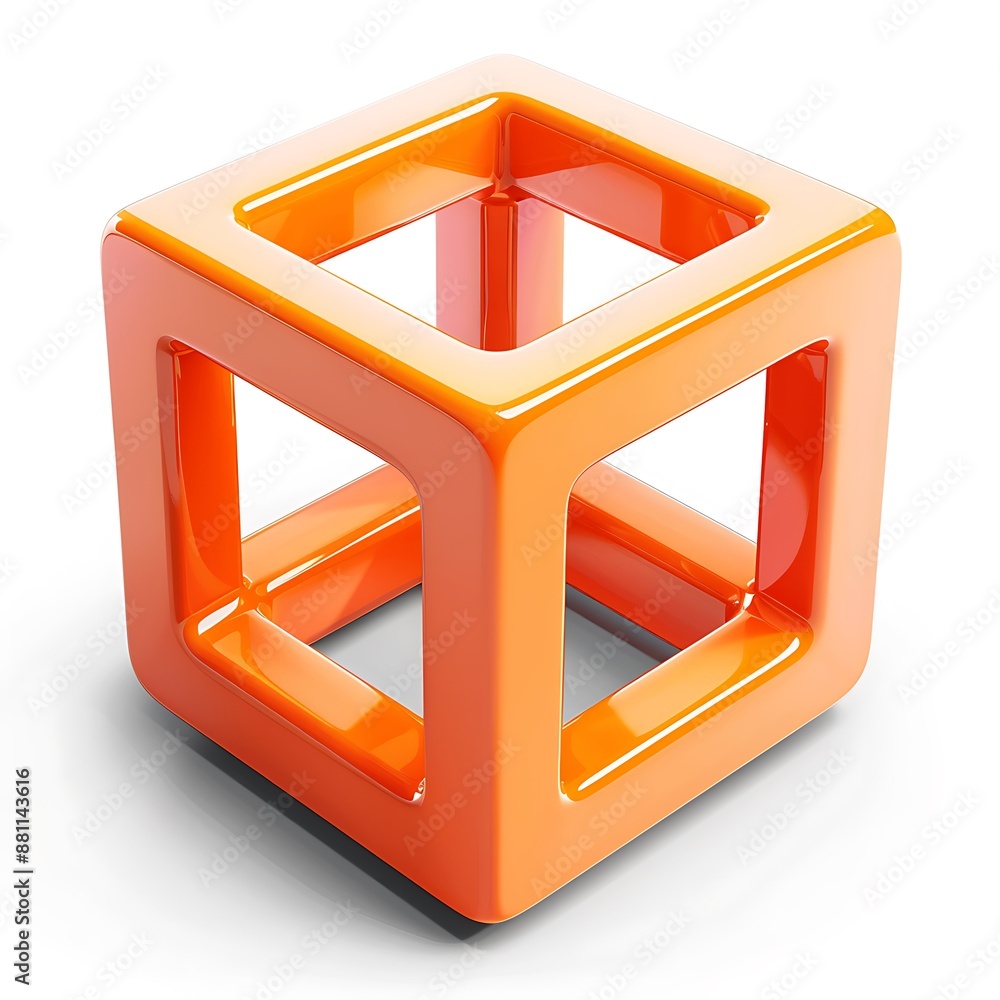 Poster d rendering of an impossible orange cube with a glossy surface