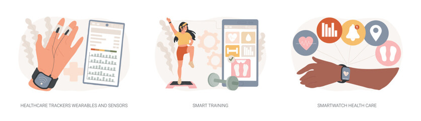 Activity tracking isolated concept vector illustration set.