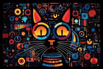 Vibrant Abstract Feline Illustration with Fiery Colors. International Cat Day