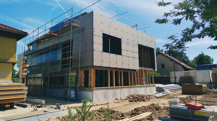 Fototapeta premium Polystyrene thermal insulation panels used on construction sites, designed to save energy. Thanks to them, buildings become more energy-efficient.