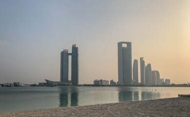 city skyline at sunset