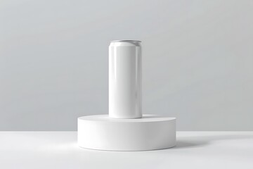 Minimalistic White Beverage Can on Podium