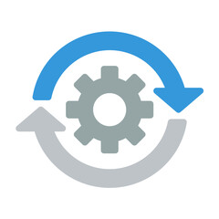 gear icon color or logo illustration flat color blue style	