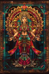 Fototapeta premium Radiant Goddess Lakshmi Stained Glass Artwork