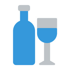 wine icon color or logo illustration flat color blue style	