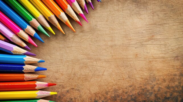 Colorful pencils on paper border for back to school