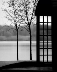 silhouette of a window in the fog