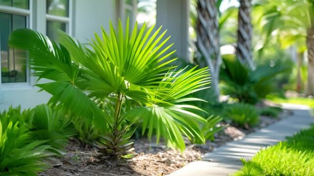 Saw Palmetto Plant Growing in the Front Yard of a House. Concept Plants, Gardening, Landscaping, Front Yard, Saw Palmetto Plant