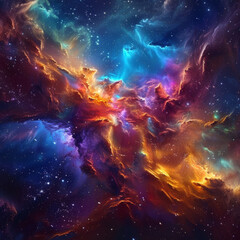 Vivid cosmic nebula cloud in space. Starry night sky of the universe. Astronomy science backdrop with supernova.