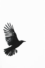 A black and white sketch of a bird in flight