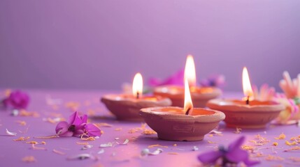 Tranquil Diwali Celebration with Traditional Clay Lamps