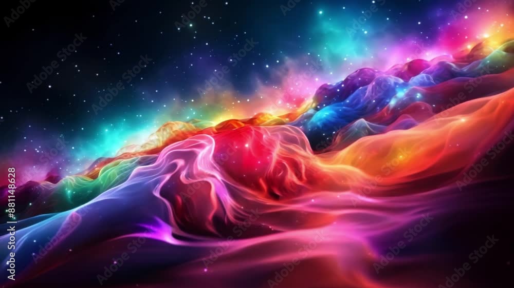 Poster digital landscape: a symphony of multicolor data streams and threads. concept data visualization, co
