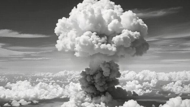 Symbolizing the aftermath of nuclear devastation: A massive mushroom cloud. Concept Disaster photography, Nuclear explosion, Mushroom cloud aftermath, Catastrophic aftermath