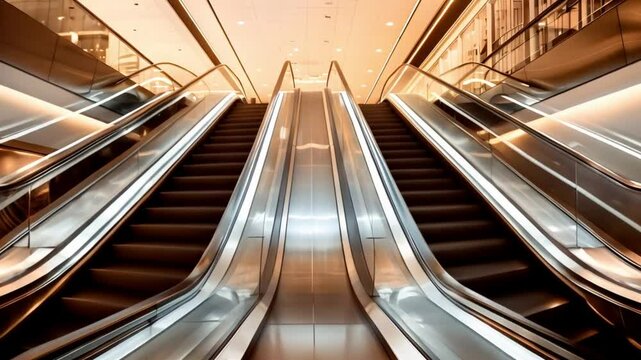 Escalator in mall. Concept Shopping Mall, Moving Stairs, Urban Architecture, Retail Environment
