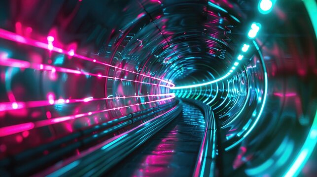 A train moving through a tunnel, one informative phrase and a short advice about where this picture may be used