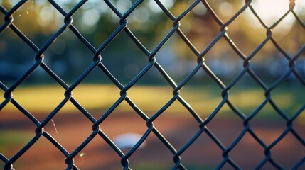 Fototapeta premium Sunset Through Chain Link Fence at Playground
