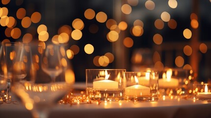 Elegant wedding menu invitation card mockup on luxurious dining table setting in fine restaurant